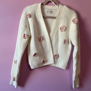 Hollister Cream Cardigan with Pink Floral Details